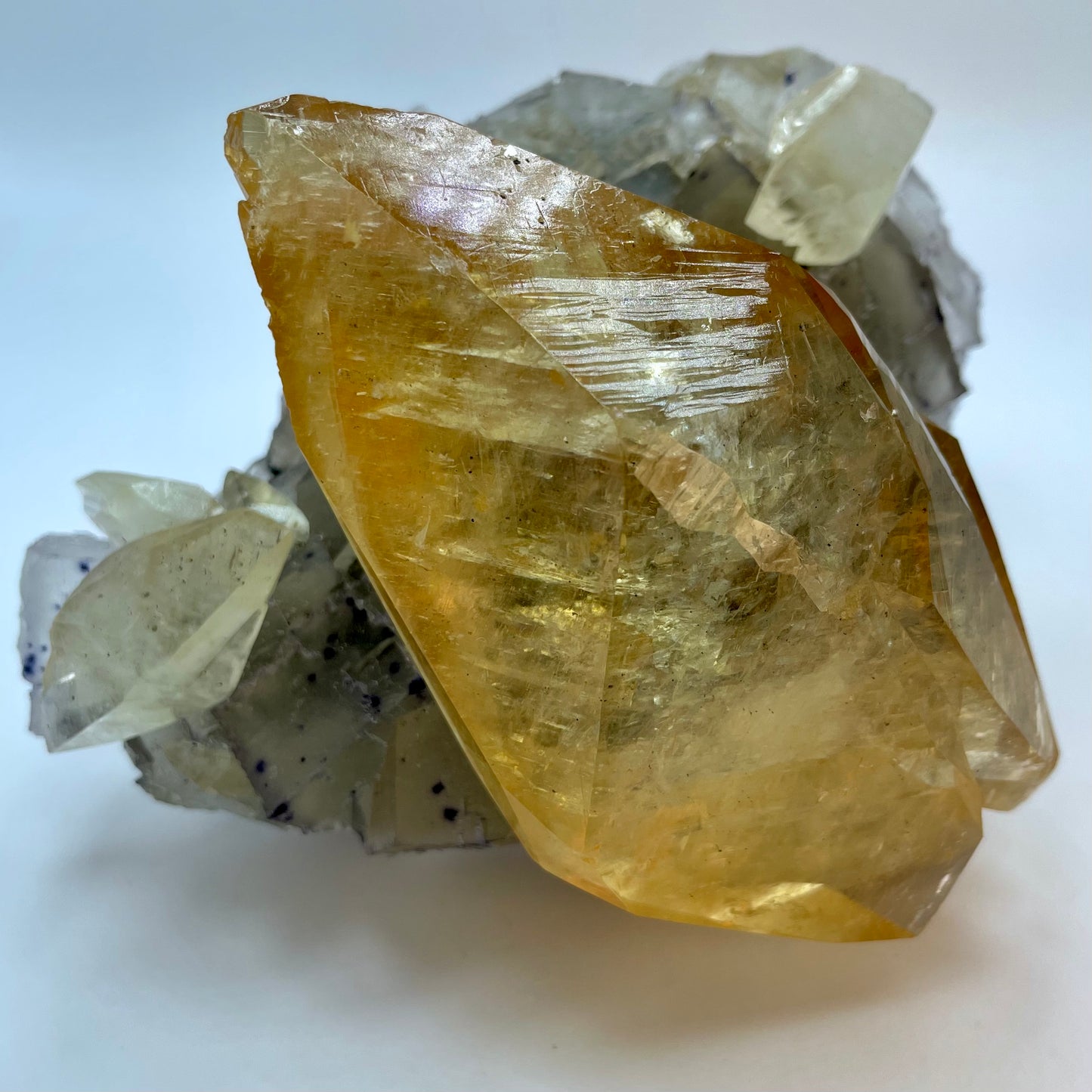 Yellow Calcite on Fluorite and Sphalerite