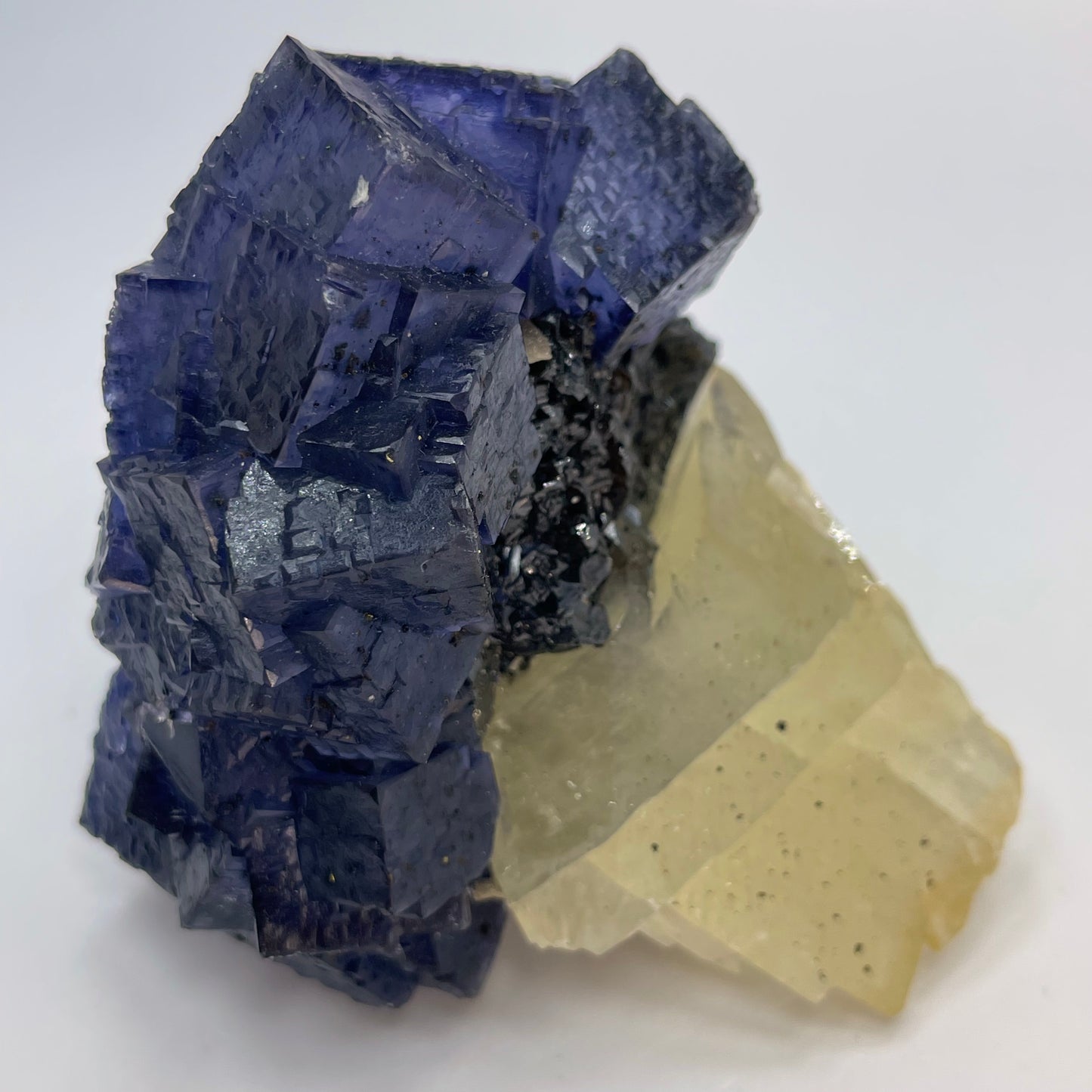 Yellow Calcite on Sphalerite with Purple Fluorite