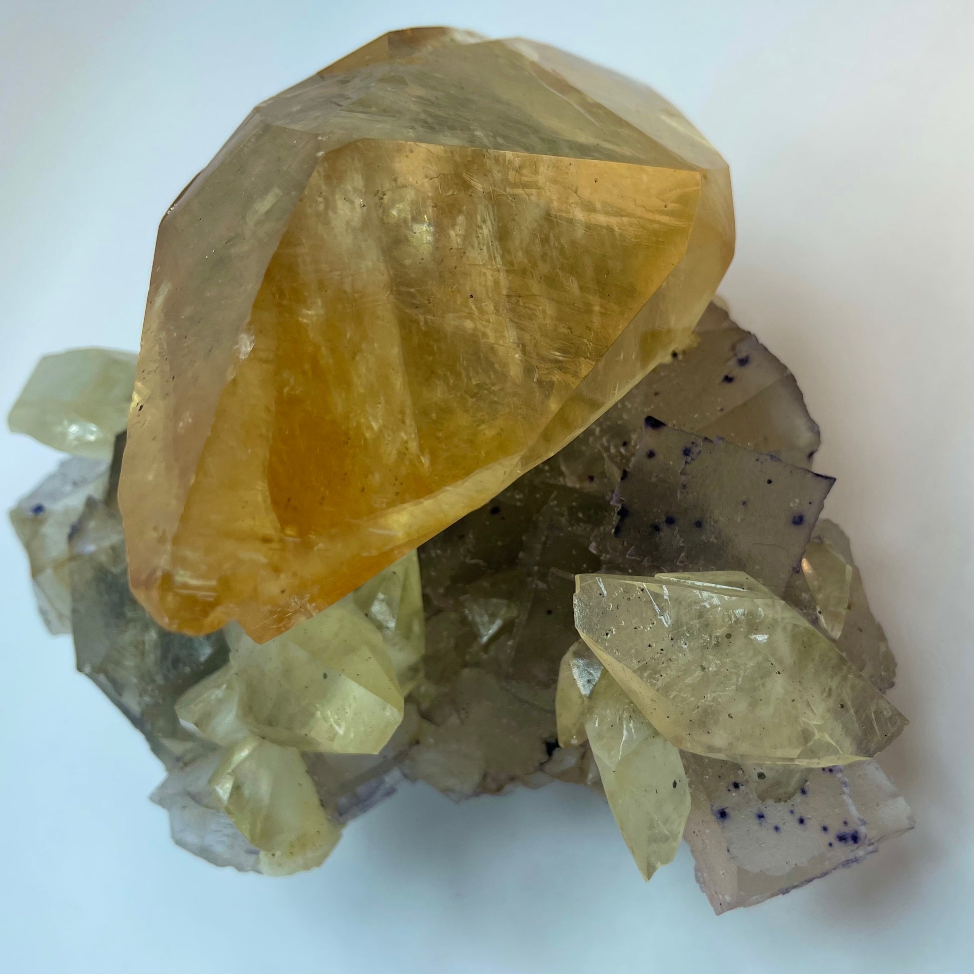 Yellow Calcite on Fluorite and Sphalerite