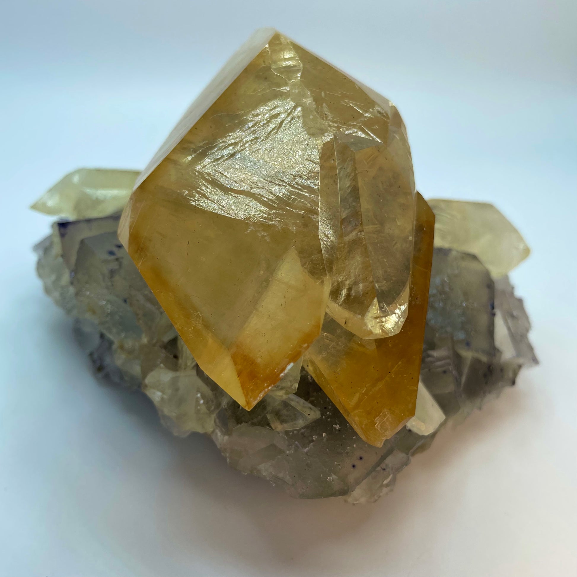 Yellow Calcite on Fluorite and Sphalerite