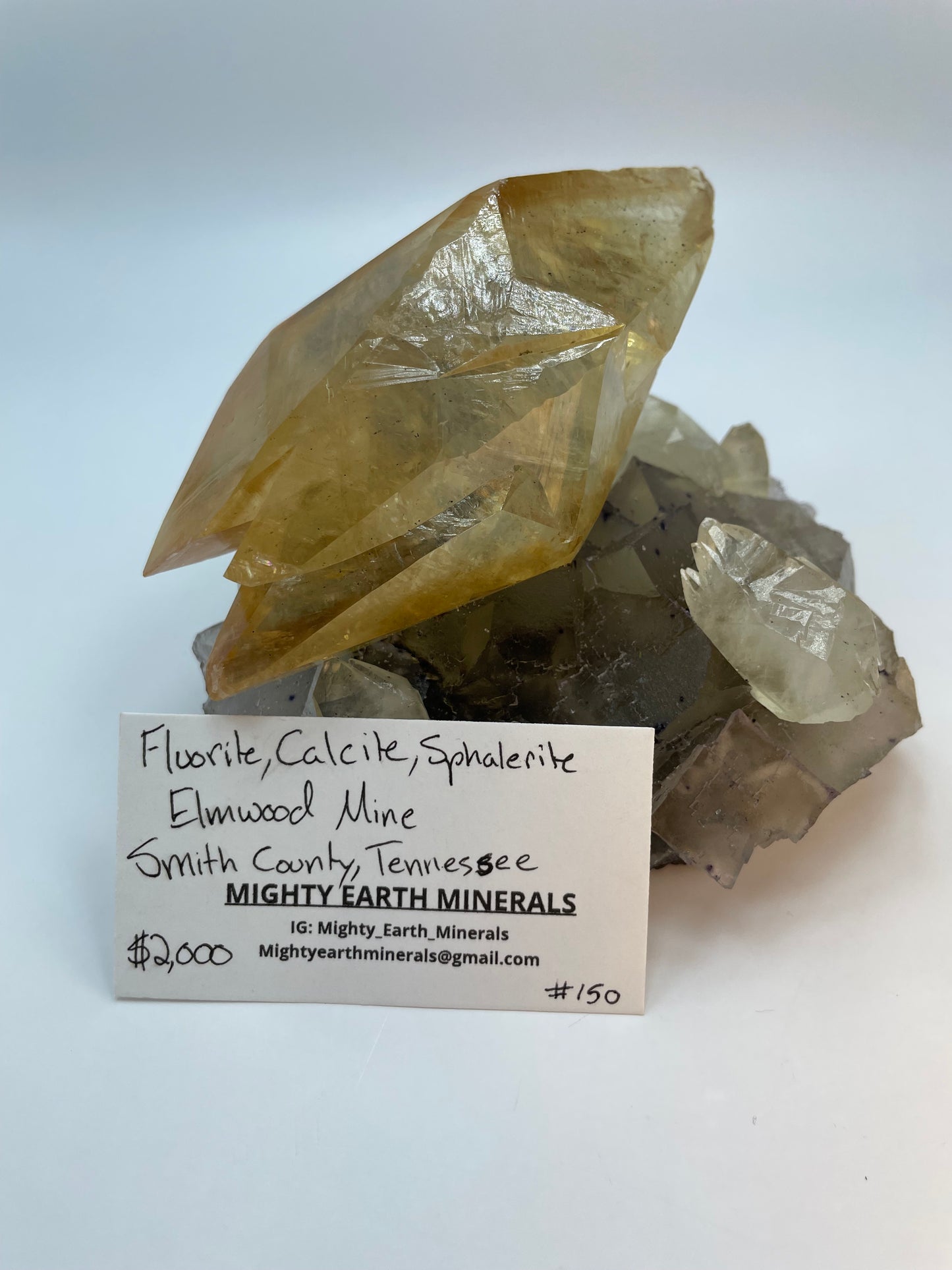 Yellow Calcite on Fluorite and Sphalerite