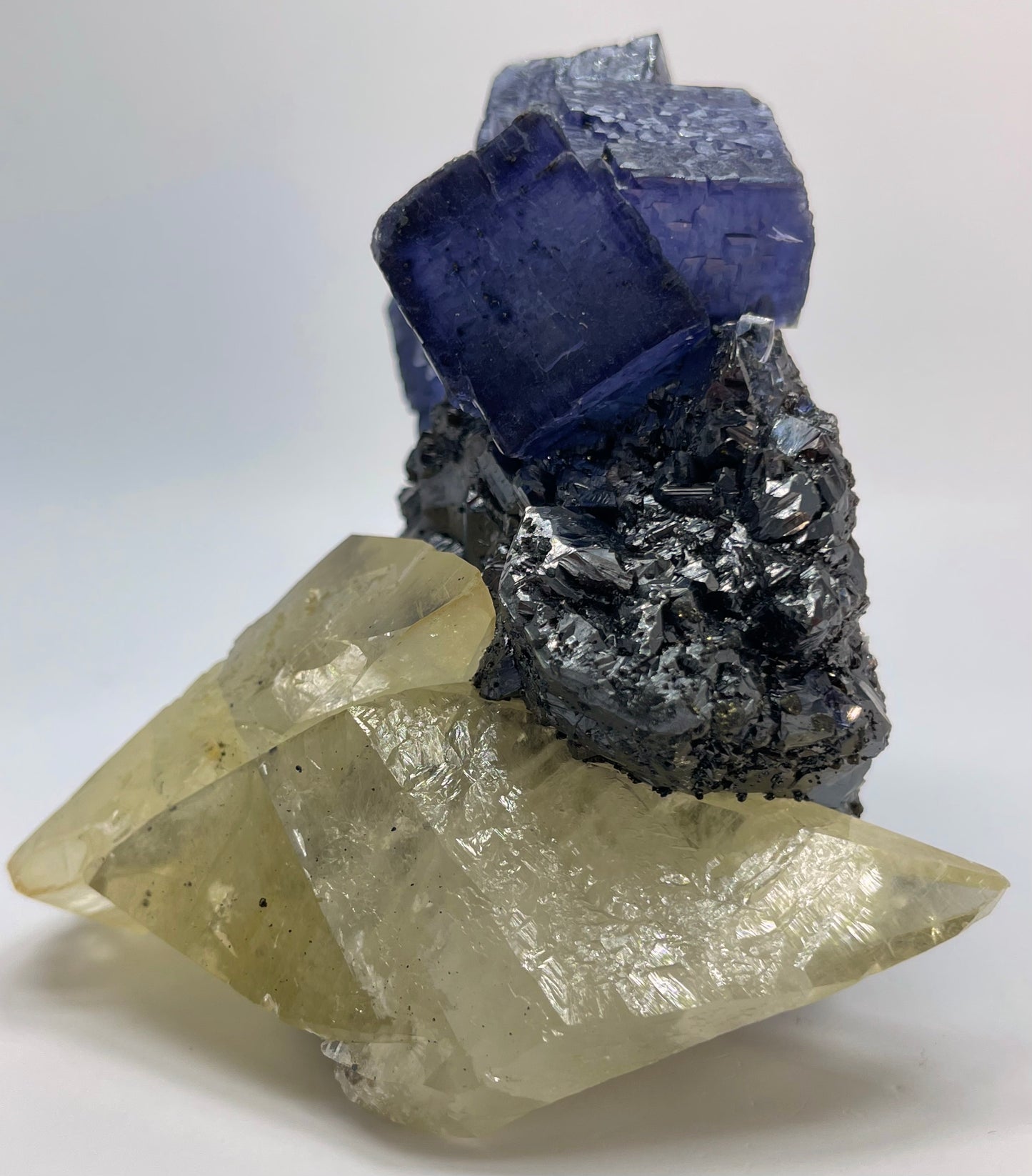 Yellow Calcite on Sphalerite with Purple Fluorite