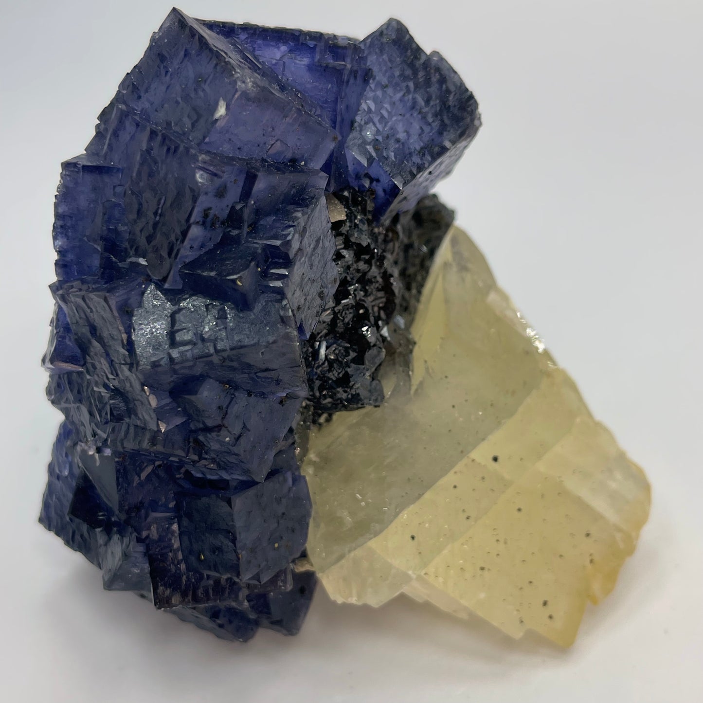 Yellow Calcite on Sphalerite with Purple Fluorite
