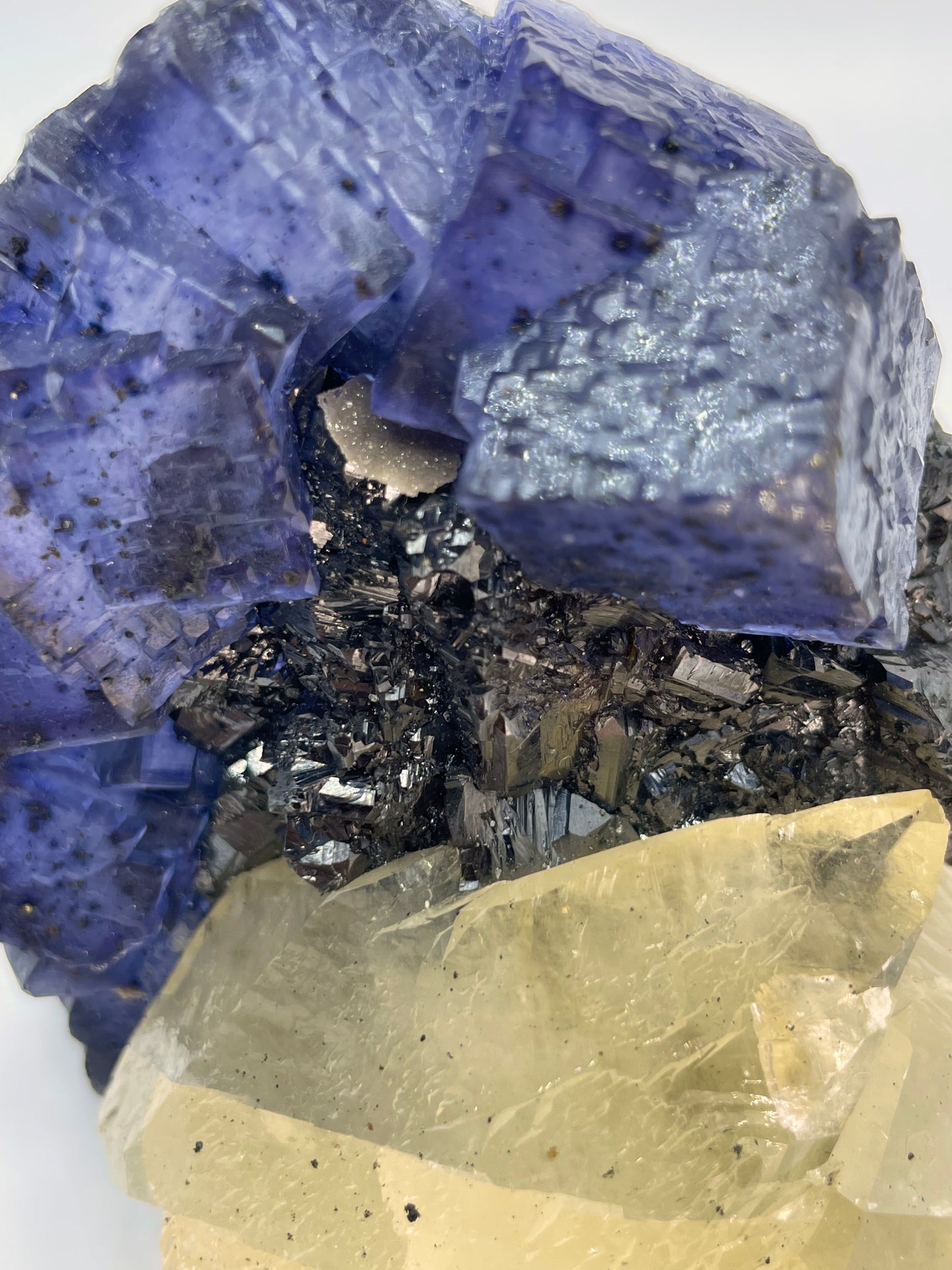 Yellow Calcite on Sphalerite with Purple Fluorite