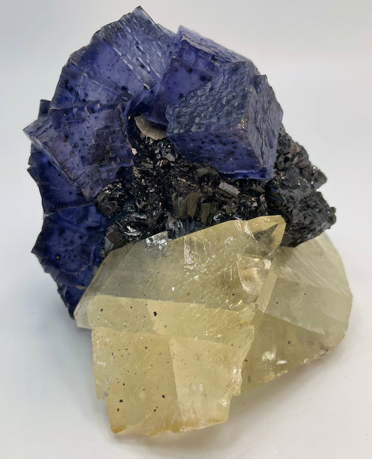 Yellow Calcite on Sphalerite with Purple Fluorite