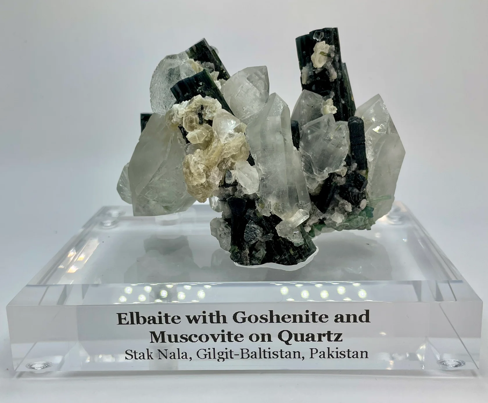 Elbaite tourmaline and goshenite specimen from Stak Nala, Pakistan