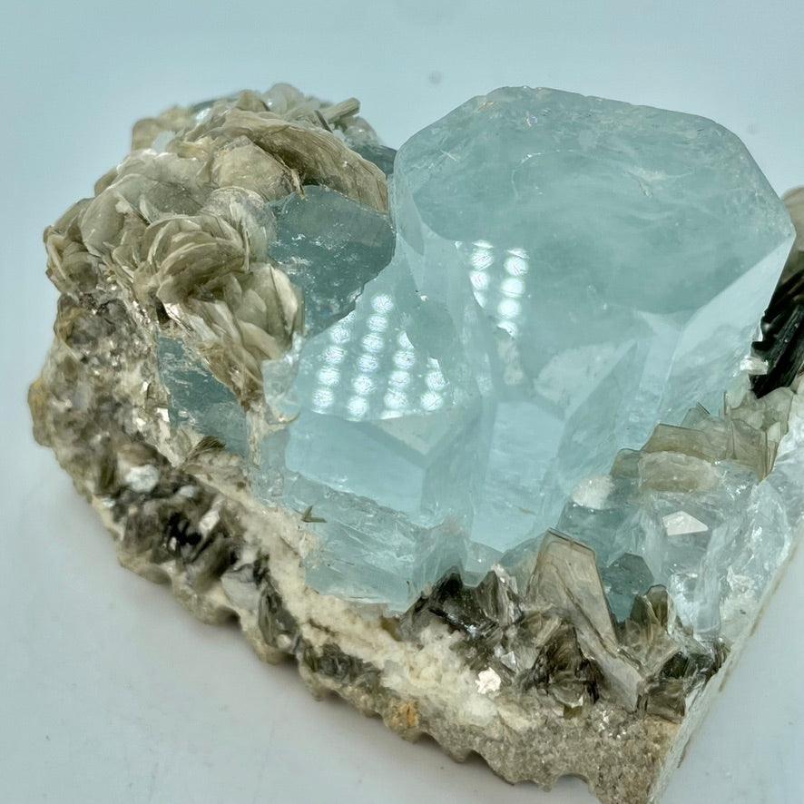 Aquamarine on muscovite specimen from Nagar Valley, Skardu, Pakistan