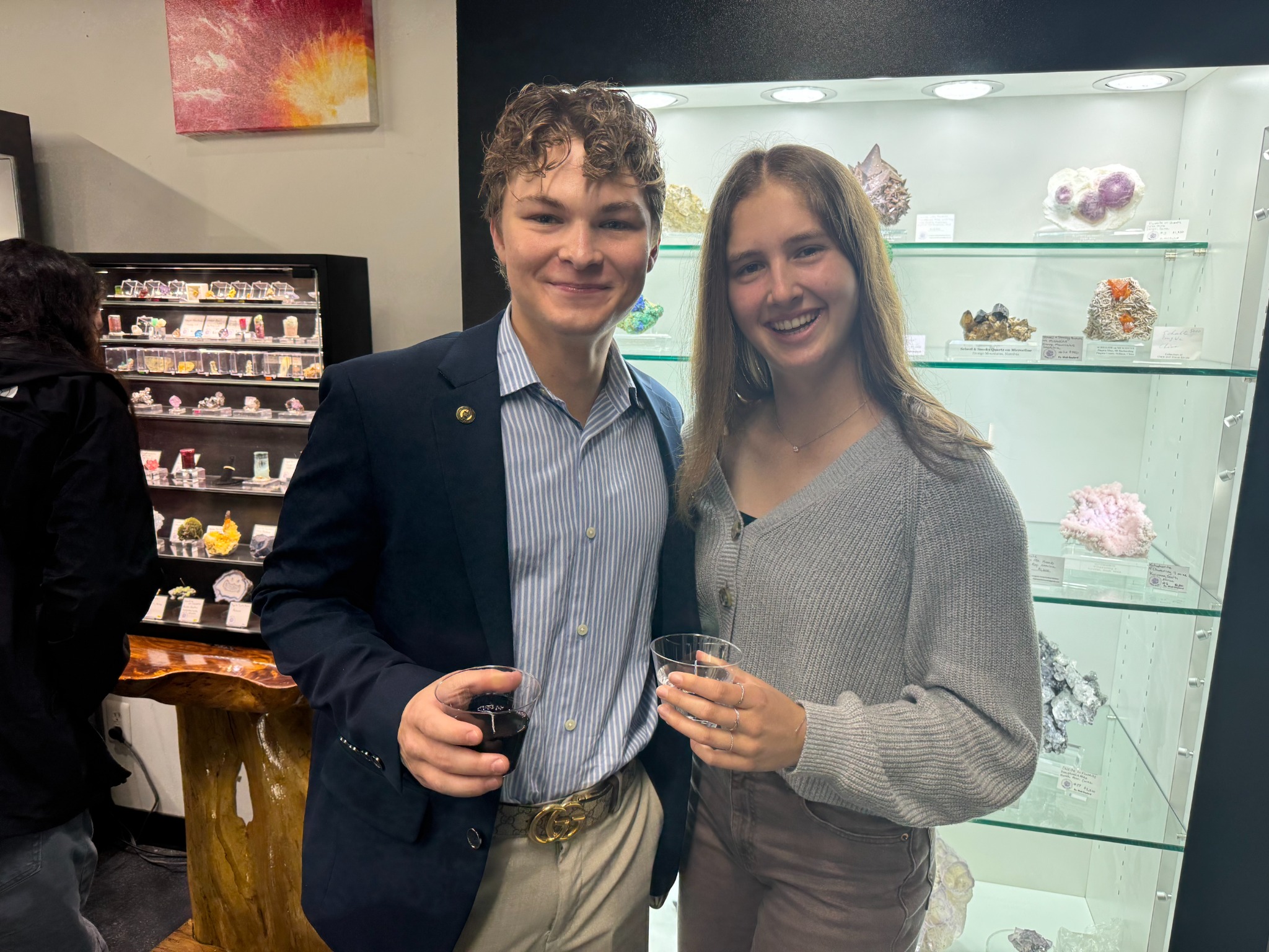 Two guests enjoying Gallery Night at Derby City Mineral Gallery