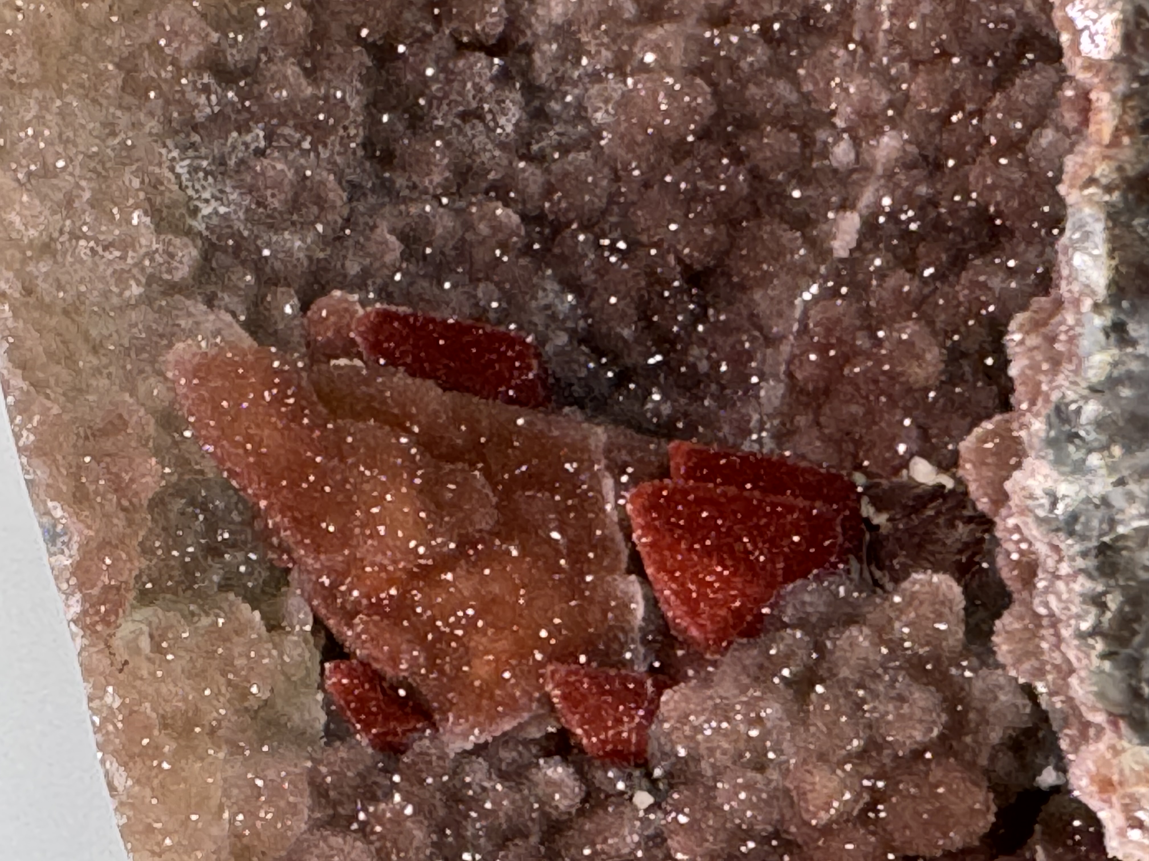 Brilliant Red Calcite with Druzy Jasper, view 1