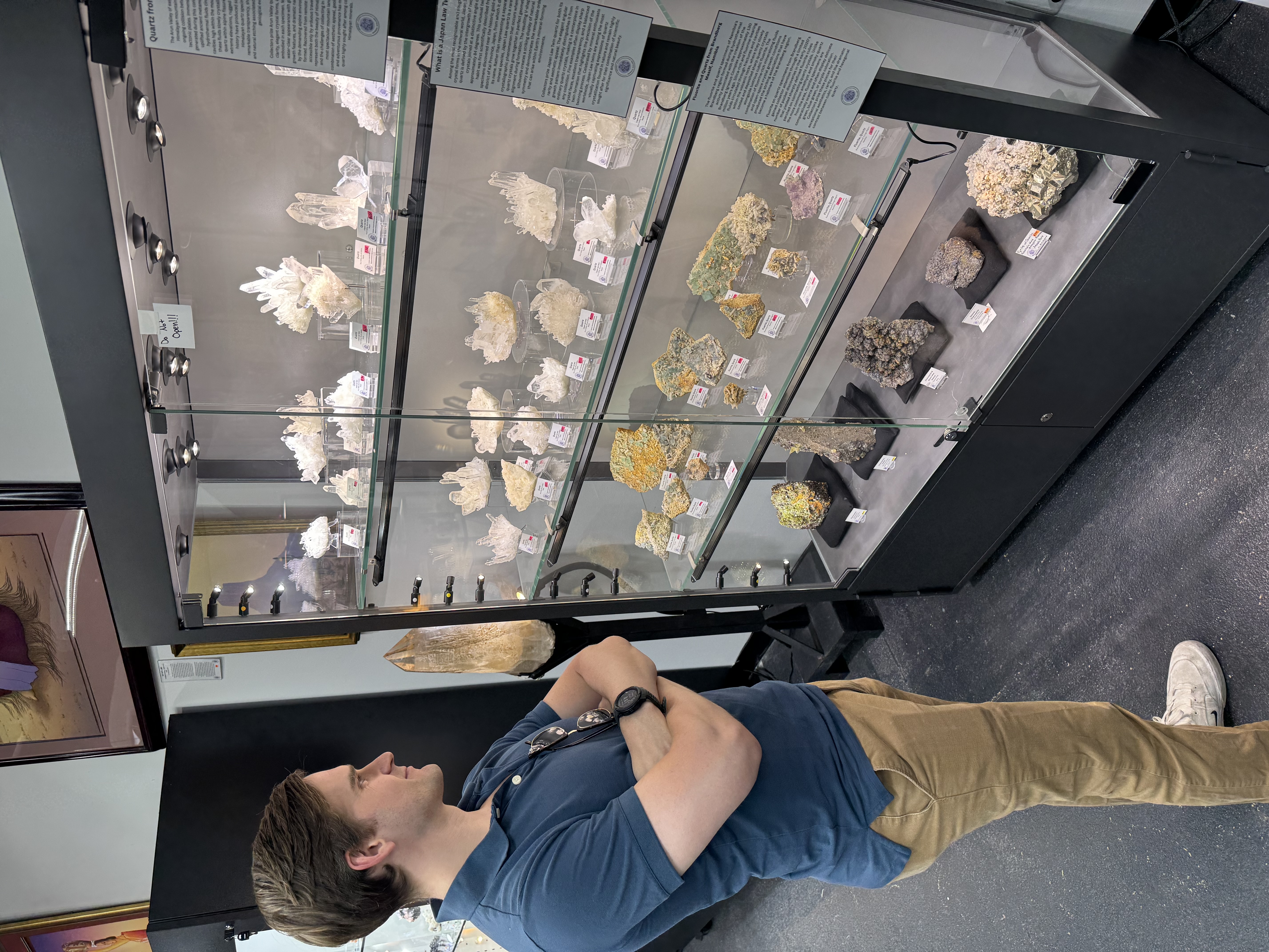 Display of mineral specimens illustrating why people collect minerals